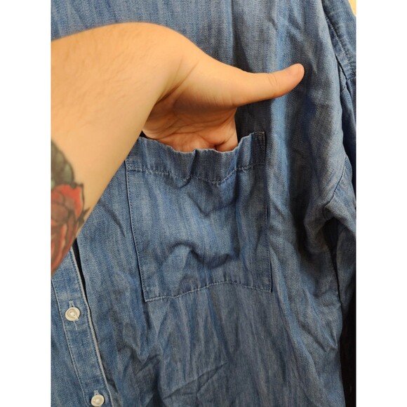 New Lou & Grey Womens S Blue Chambray Linen Blend Button Down Shirt Dress - Picture 2 of 10